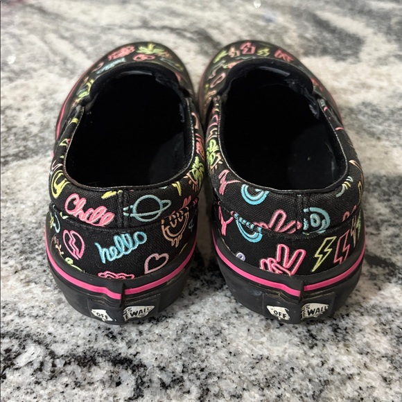 Vans Black Slip-Ons with Neon Graphics - Picture 4 of 6